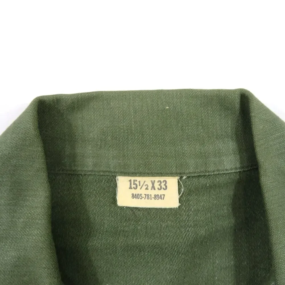 Military Cotton Sateen Shirt Vietnam Era OD Green Army Sz 15.5 x 33 1960s